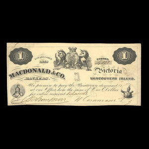 Canada, Macdonald & Company Bankers, 1 dollar : September 6, 1863