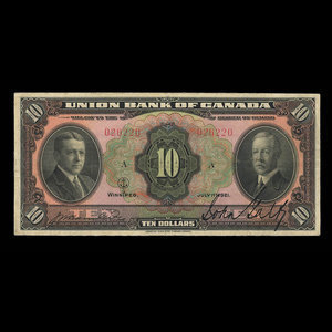 Canada, Union Bank of Canada (The), 10 dollars : July 1, 1921