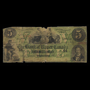 Canada, Bank of Upper Canada (York), 5 dollars : July 5, 1859