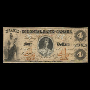 Canada, Colonial Bank of Canada, 4 dollars : June 8, 1859