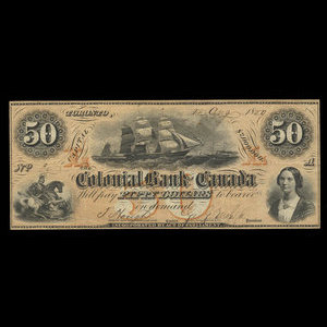 Canada, Colonial Bank of Canada, 50 dollars : August 4, 1859