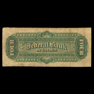 Canada, Federal Bank of Canada, 4 dollars : July 1, 1874