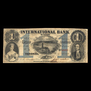 Canada, International Bank of Canada, 1 dollar : September 15, 1858