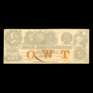 Canada, International Bank of Canada, 2 dollars : September 15, 1858