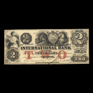 Canada, International Bank of Canada, 2 dollars : September 15, 1858