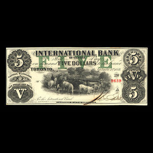 Canada, International Bank of Canada, 5 dollars : September 15, 1858