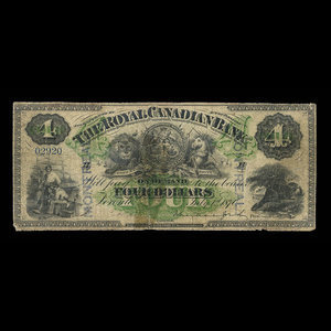 Canada, Royal Canadian Bank, 4 dollars : July 1, 1870