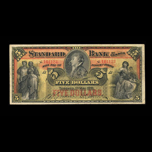 Canada, Standard Bank of Canada, 5 dollars : May 1, 1891