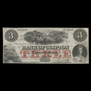 Canada, Bank of Clifton, 3 dollars : October 1, 1859