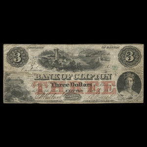 Canada, Bank of Clifton, 3 dollars : November 1, 1859