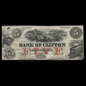 Canada, Bank of Clifton, 5 dollars : November 1, 1859