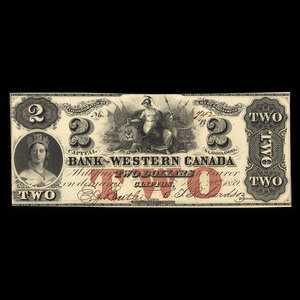 Canada, Bank of Western Canada, 2 dollars : September 20, 1859