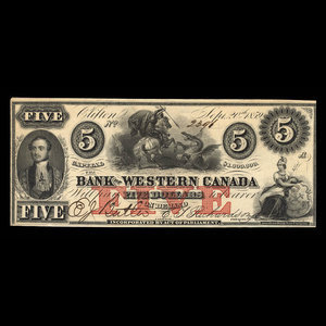 Canada, Bank of Western Canada, 5 dollars : September 20, 1859