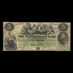 Canada, Westmorland Bank of New Brunswick, 5 dollars : August 1, 1861