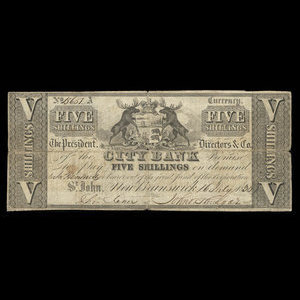 Canada, City Bank (Saint John), 5 shillings : July 16, 1836