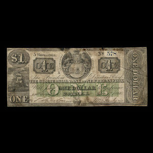 Canada, Commercial Bank of New Brunswick, 1 dollar : November 1, 1860