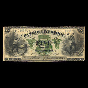 Canada, Bank of Liverpool, 5 dollars : November 1, 1871