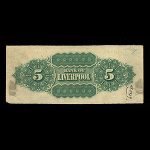 Canada, Bank of Liverpool, 5 dollars : November 1, 1871