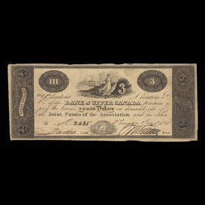 Canada, Bank of Upper Canada (Kingston), 3 dollars : January 1, 1820