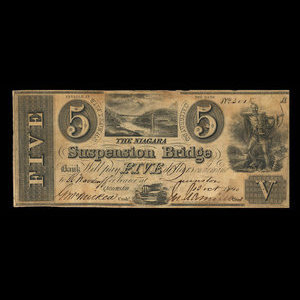 Canada, Niagara Suspension Bridge Bank, 5 dollars : October 13, 1840