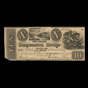 Canada, Niagara Suspension Bridge Bank, 10 dollars : January 4, 1841