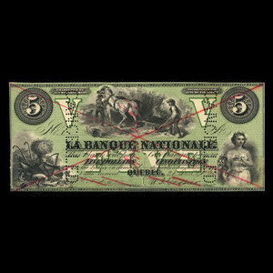 Canada, La Banque Nationale (National Bank), 5 dollars : April 28, 1860