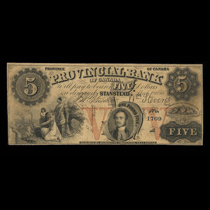 Canada, Provincial Bank of Canada (Stanstead), 5 dollars : April 1, 1856