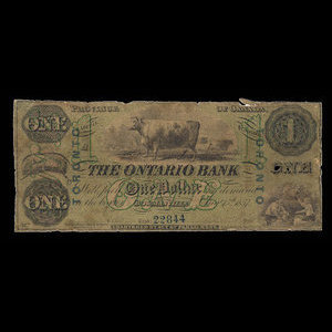 Canada, Ontario Bank, 1 dollar : August 15, 1857