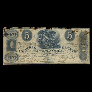 Canada, Central Bank of New Brunswick, 5 pounds : May 1, 1853