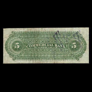 Canada, Commercial Bank of Newfoundland, 5 dollars : January 3, 1888