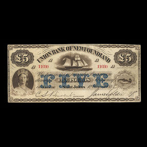 Canada, Union Bank of Newfoundland, 5 pounds : August 1, 1883