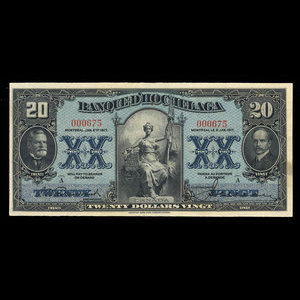 Canada, Banque d'Hochelaga, 20 dollars : January 2, 1917