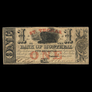 Canada, Bank of Montreal, 1 dollar : May 1, 1849