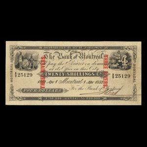 Canada, Bank of Montreal, 4 dollars : April 1, 1852