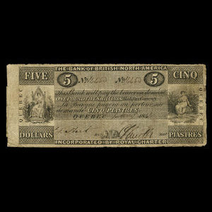 Canada, Bank of British North America, 5 dollars : January 1, 1841