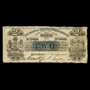 Canada, Bank of British North America, 2 dollars : January 1, 1856