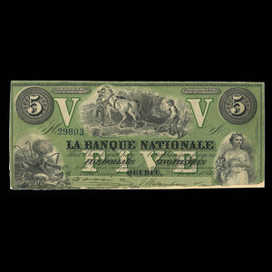 Canada, La Banque Nationale (National Bank), 5 dollars : April 28, 1860