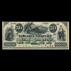 Canada, La Banque Nationale (National Bank), 50 dollars : October 2, 1871