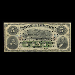 Canada, La Banque Nationale (National Bank), 5 dollars : March 1, 1883