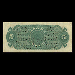 Canada, La Banque Nationale (National Bank), 5 dollars : March 1, 1883