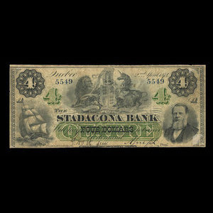 Canada, Stadacona Bank, 4 dollars : April 2, 1874