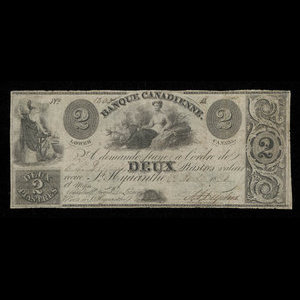 Canada, Banque Canadienne, 2 dollars : August 23, 1836