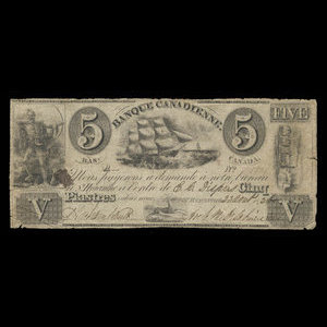 Canada, Banque Canadienne, 5 dollars : August 23, 1836