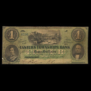 Canada, Eastern Townships Bank, 4 dollars : February 1, 1861