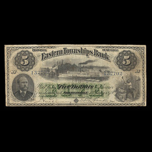 Canada, Eastern Townships Bank, 5 dollars : July 1, 1879