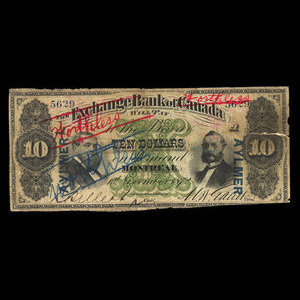 Canada, Exchange Bank of Canada, 10 dollars : November 1, 1872