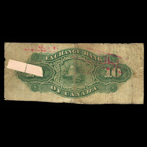 Canada, Exchange Bank of Canada, 10 dollars : November 1, 1872