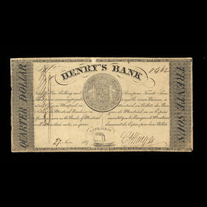 Canada, Henry's Bank, 1/4 dollar : June 27, 1837