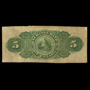 Canada, Exchange Bank of Canada, 5 dollars : October 1, 1872