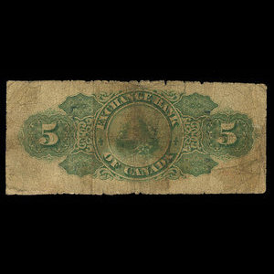 Canada, Exchange Bank of Canada, 5 dollars : October 1, 1872